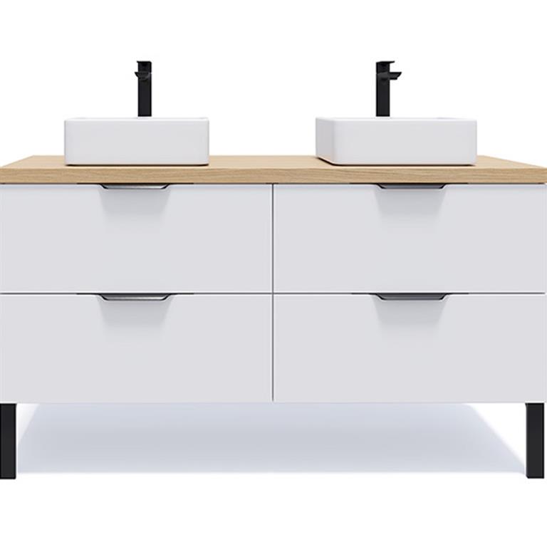 Meuble salle de bain 2 vasques posées 140cm 4 tiroirs Blanc