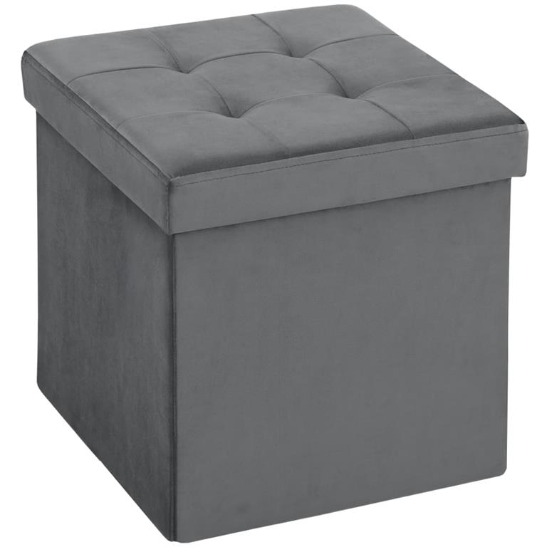 Pouf coffre rangement pliable en tissu velours gris