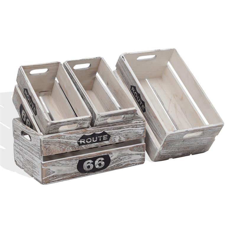 Set de 4 paniers de rangement en bois de paulownia gris