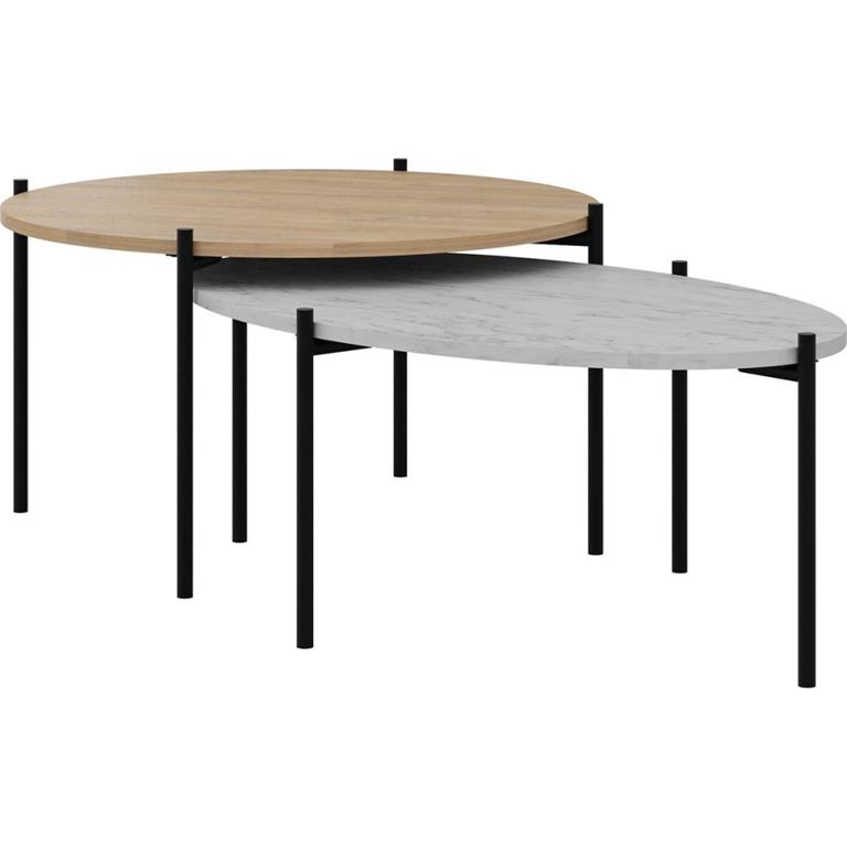 Lot de 2 tables basses gigognes effet chêne et effet marbre gris