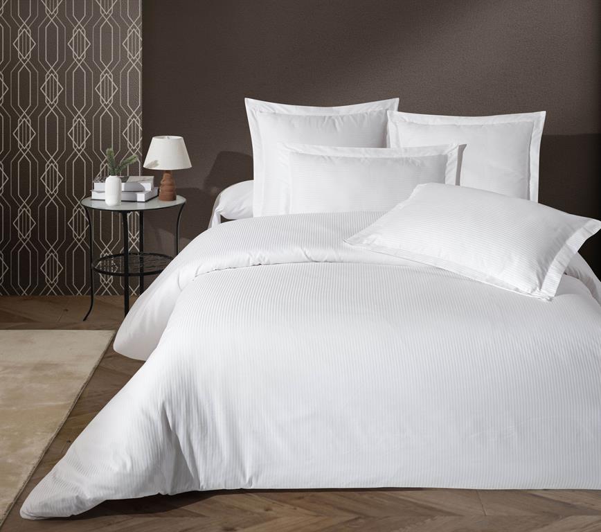 Housse de couette  140x200 cm 1 personne satin de coton rayé blanc