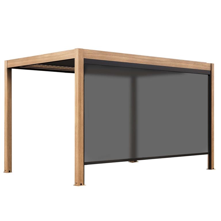 Pergola bioclimatique autoportée et motorisée éclairée 3x4m et 1 store