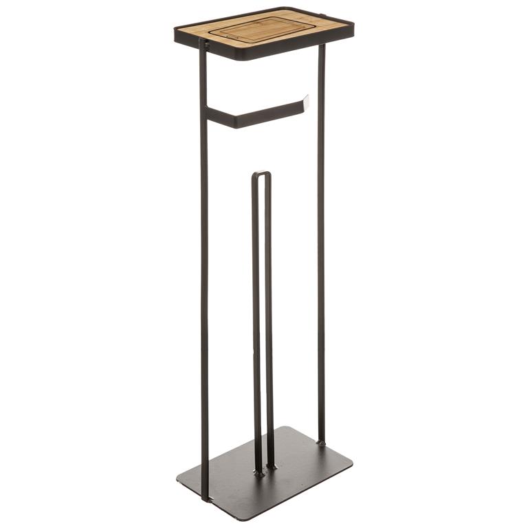 Dérouleur papier WC avec réserve métal noir charbon et bois