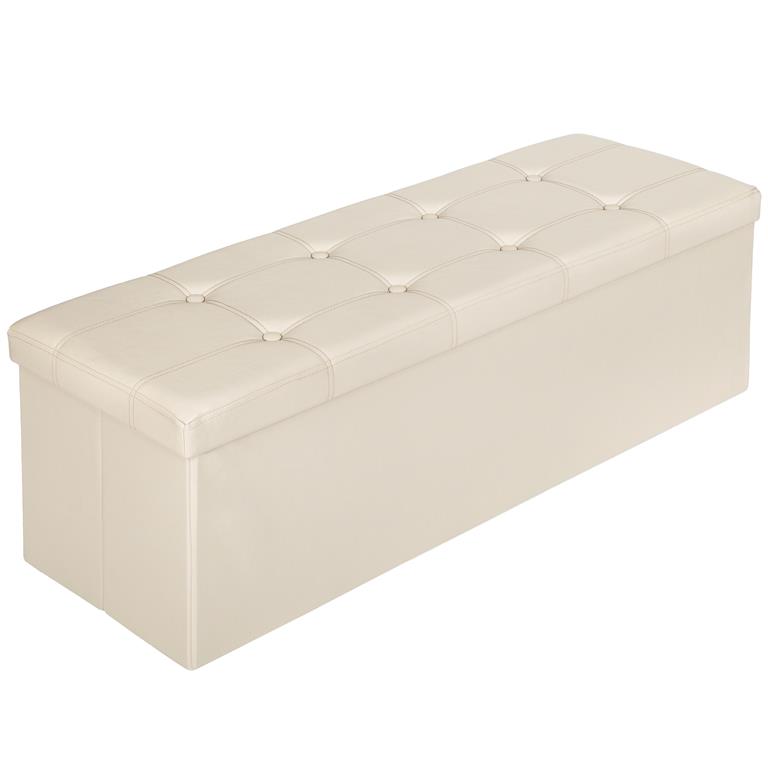 Banc Tabouret Coffre de rangement Pliable en cuir synthétique beige