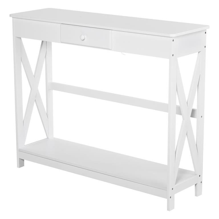 Console néo-rétro tiroir avec étagère blanc