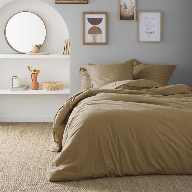 Housse de couette en coton lavé ocre 200x200