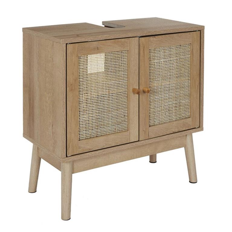 Meuble sous vasque cannage et bois bali