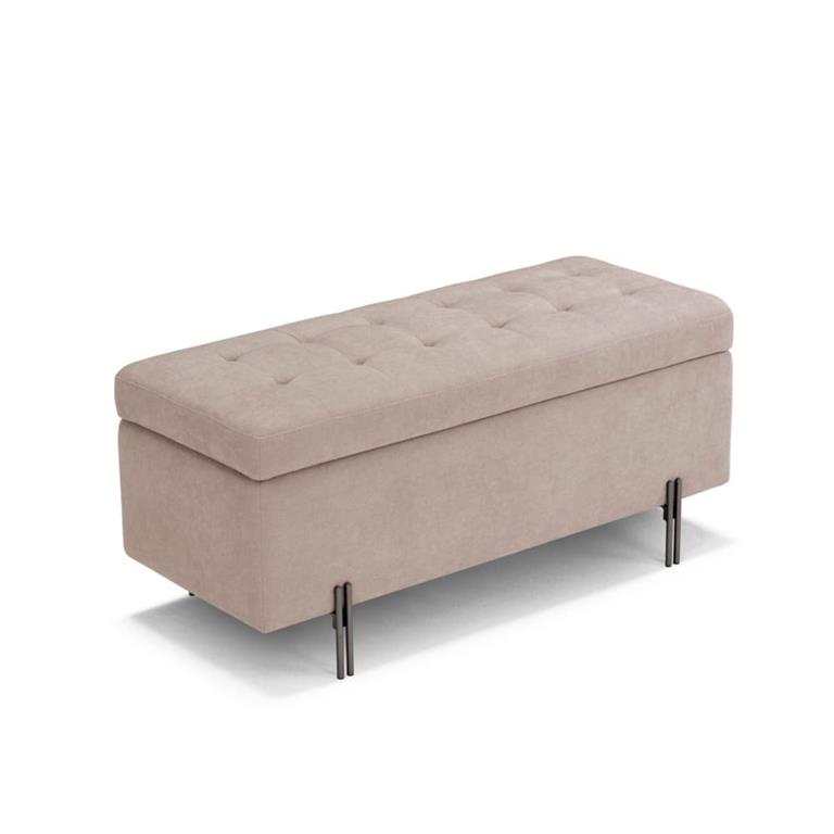 Banquette de rangement matelassée en tissu chenille camel 110x45 cm