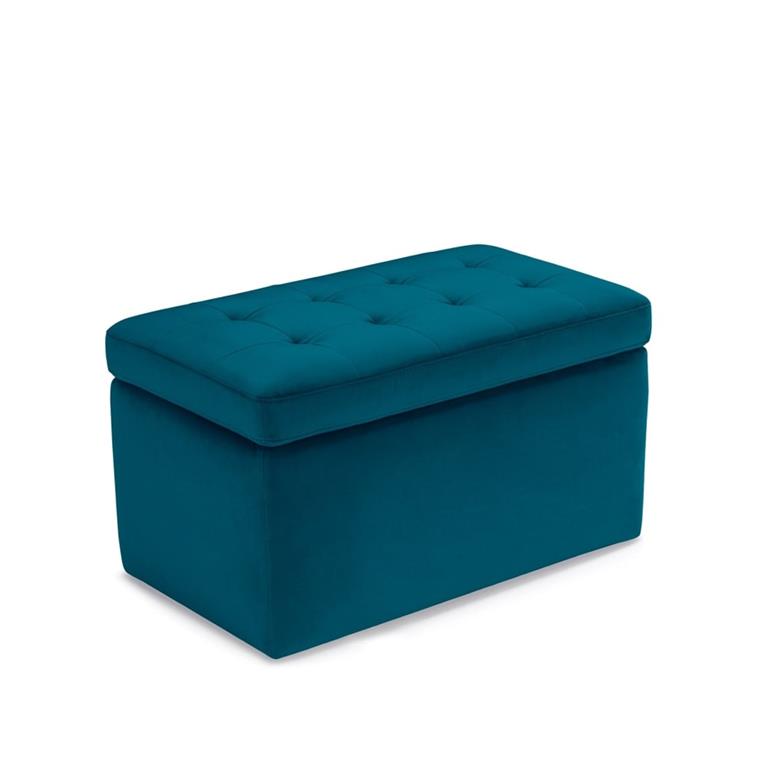 Banquette de rangement matelassée en velours pétrole 80x47 cm
