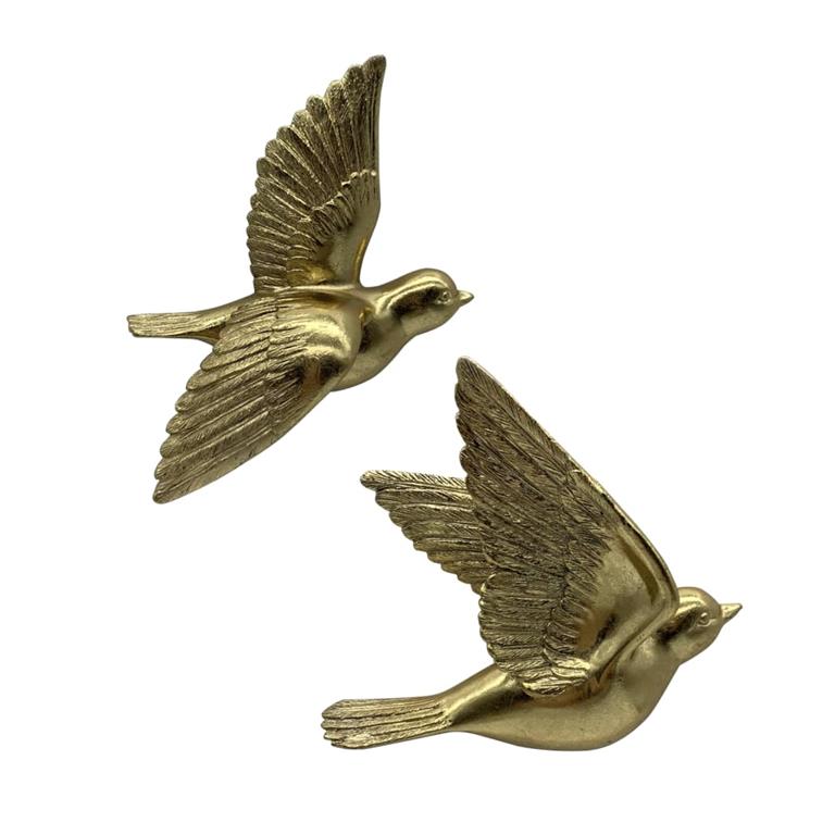 Lot de 2 déco murales oiseaux dorés 12