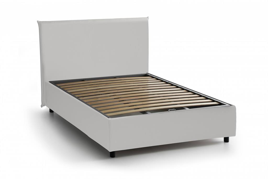 LIT DOUBLE - Lit coffre avec revêtement en éco-cuir, 100% Made in Italy, Ouverture frontale, adapté pour matelas 140x190 cm, Blanc.  STRUCTURE - La structure du lit double français ...