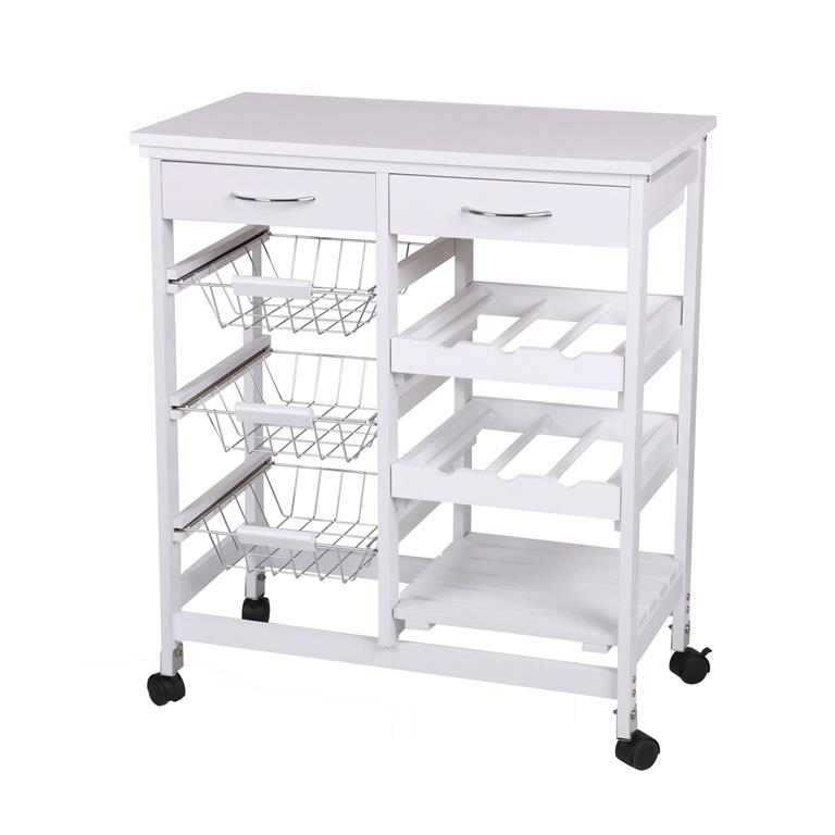 Desserte 2 tiroirs 3 paniers métal blanc