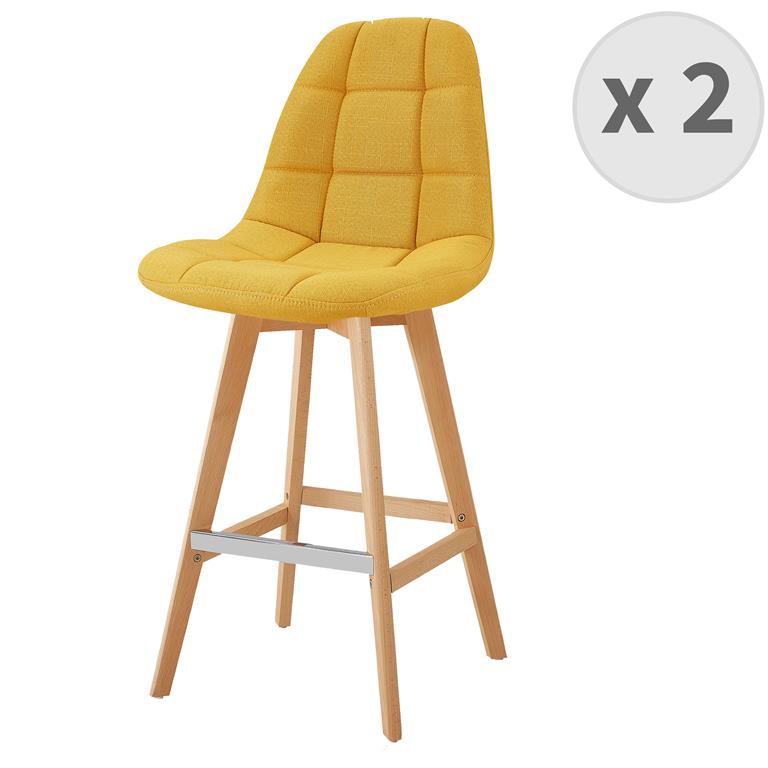 Tabouret de bar scandinave tissu Curry pied hêtre 