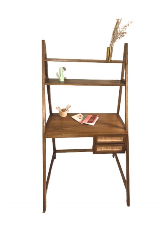 Bureau console bois et cannage