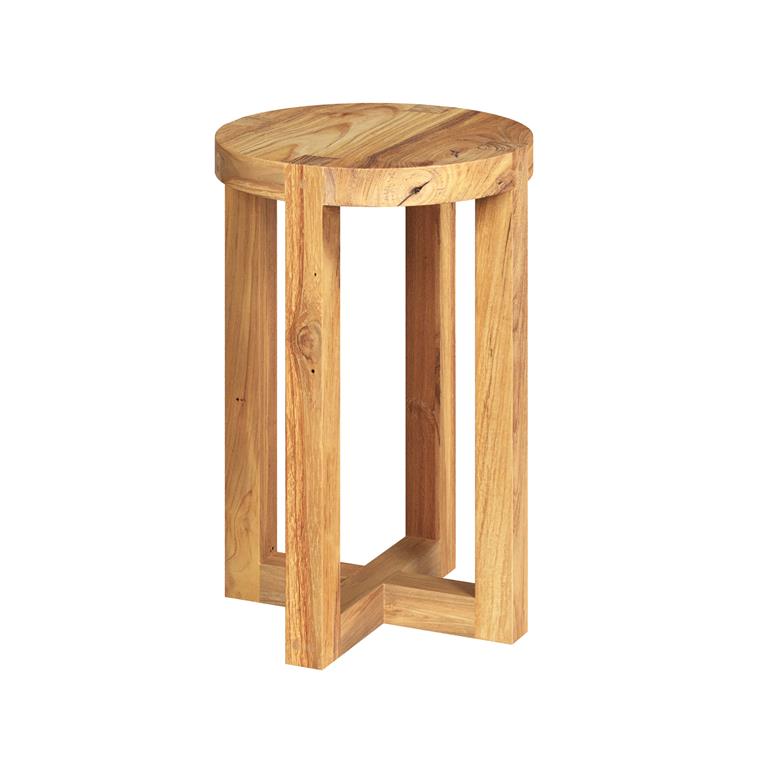 Tabouret rond en bois de teck recyclé H45