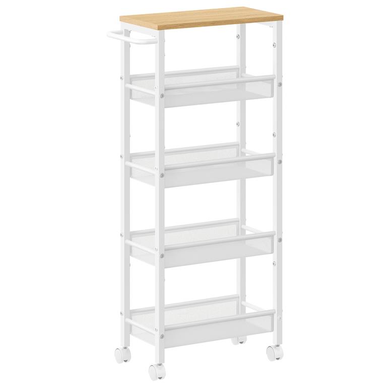 Desserte 5 niveaux avec roulettes largeur 22 cm beige et blanc