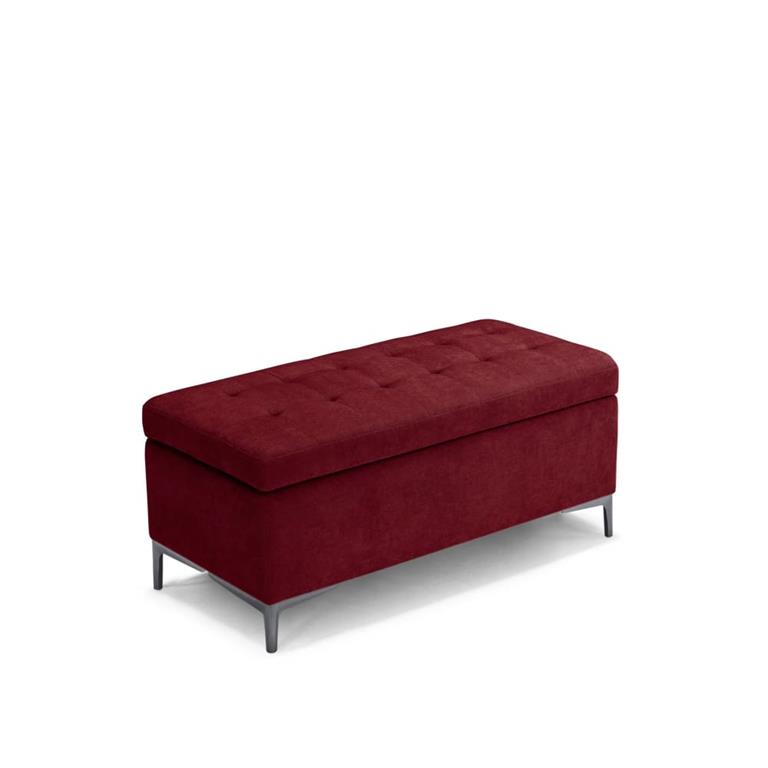 Banquette de rangement matelassée en tissu chenille bordeaux 110x50 cm