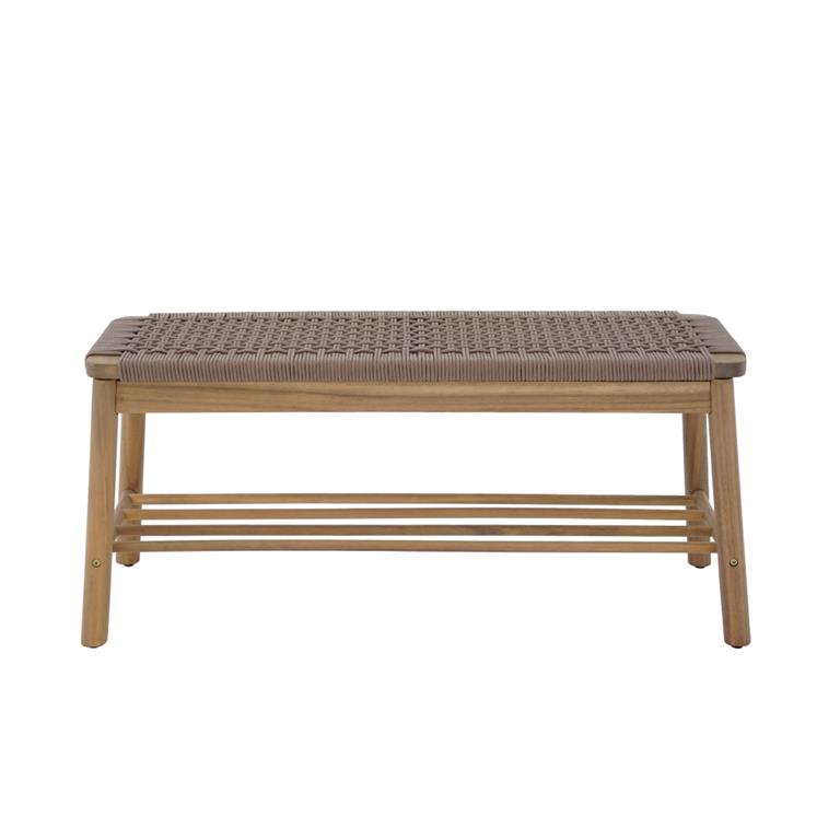 Banc intérieur et extérieur  en bois d'acacia et corde marron