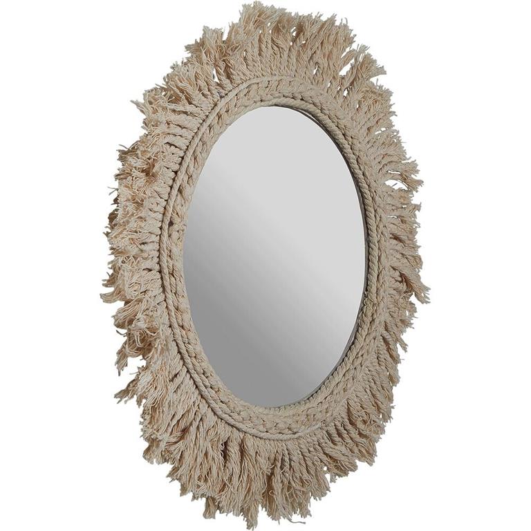 Miroir mural avec frange en coton D35cm - blancDONIA