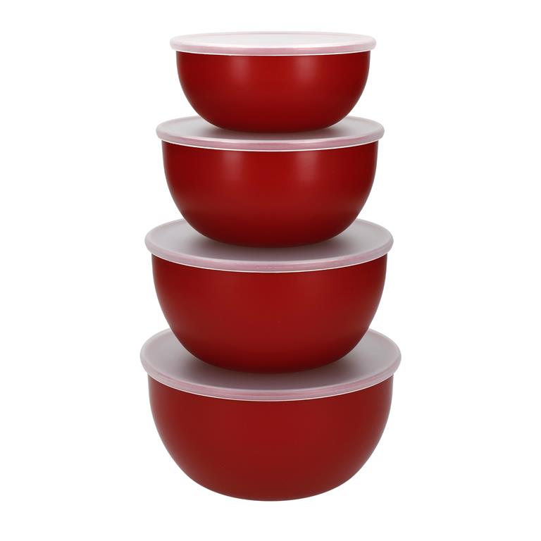 Saladiers en Plastique avec Couvercles Rouge Set de 4