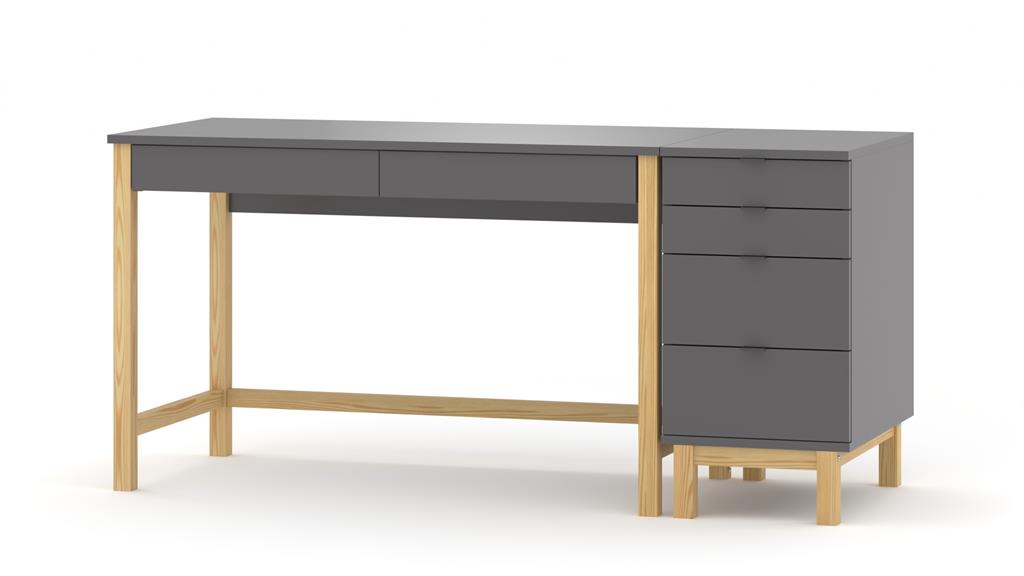 Bureau enfant en pin massif&MDF 120x60 gris foncé