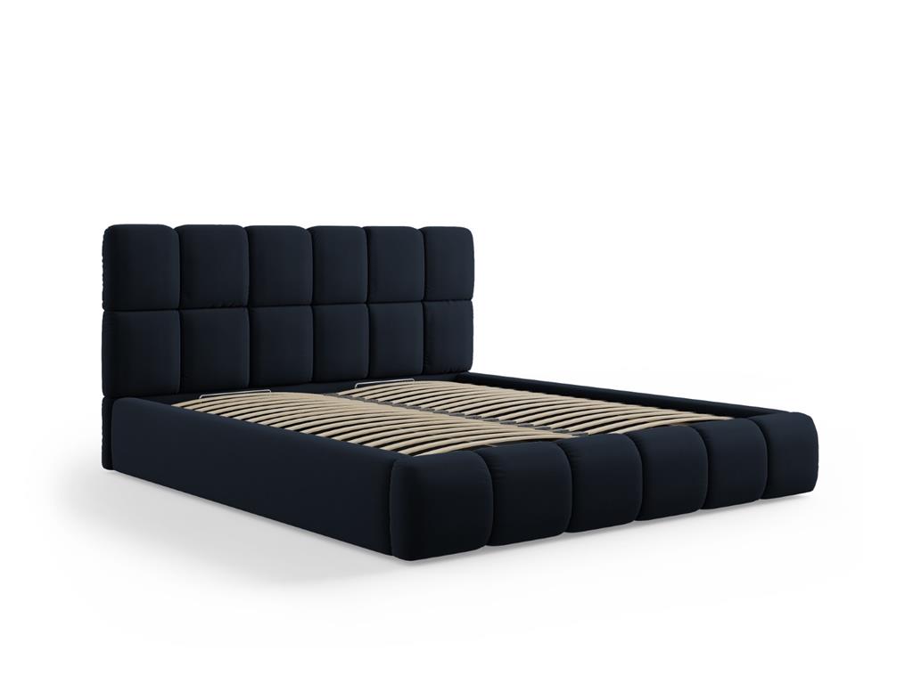 Lit coffre avec tête de lit 160x200cm en tissu velours bleu foncé