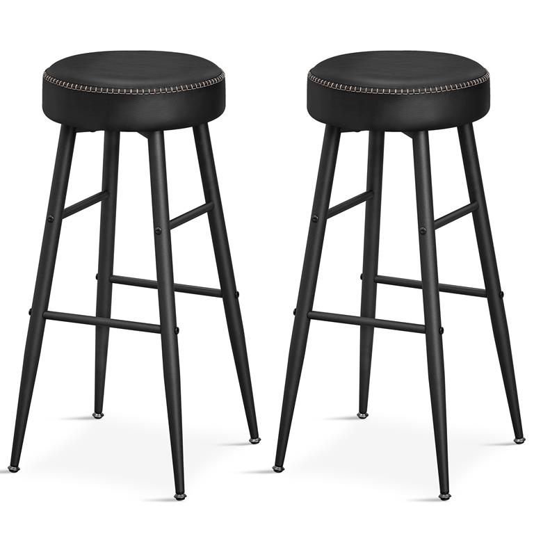 Tabourets de bar en acier et PU avec coutures noir d'encre