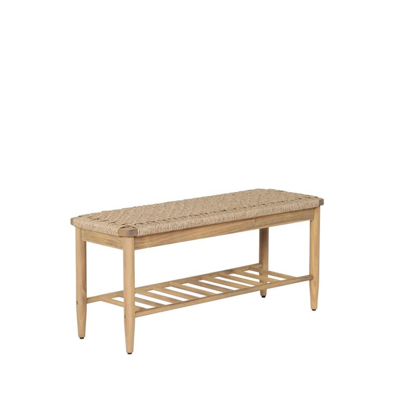 Banc intérieur et extérieur en bois d'acacia et résine tressée L101cm
