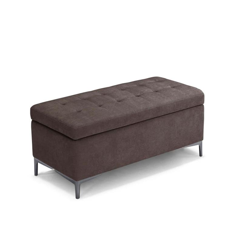 Banquette de rangement matelassée en tissu chenille marron 110x50 cm