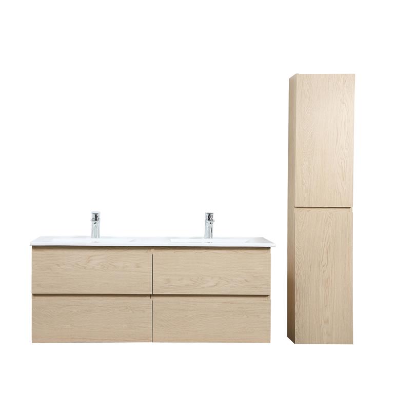 Meuble double vasque 120cm avec plan céramique  Décor chêne 