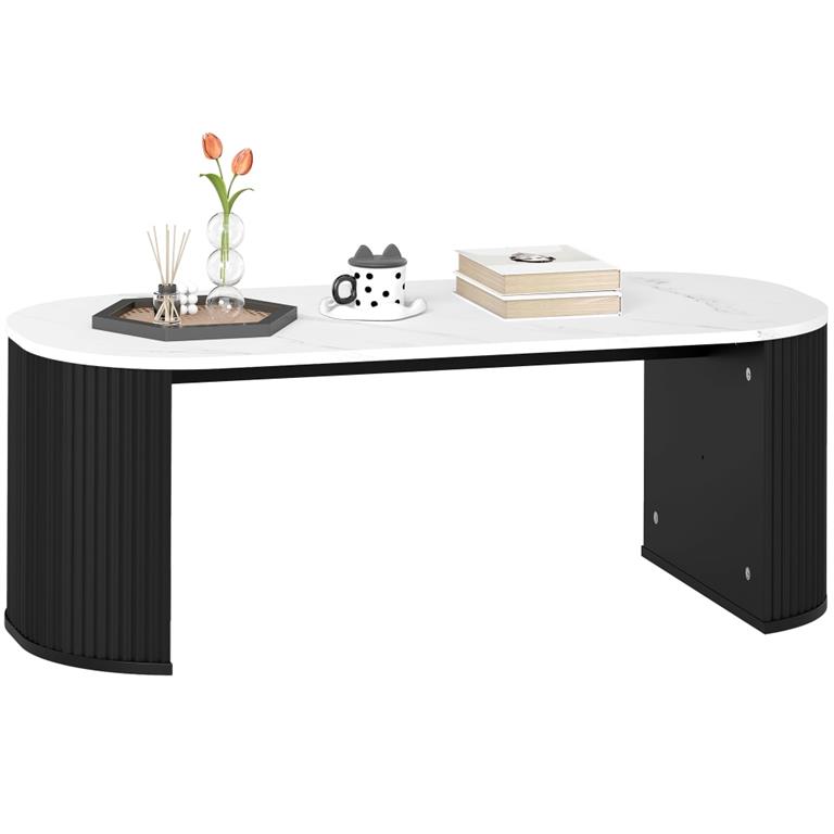 Table basse ovale aspect effet marbre en bois noir