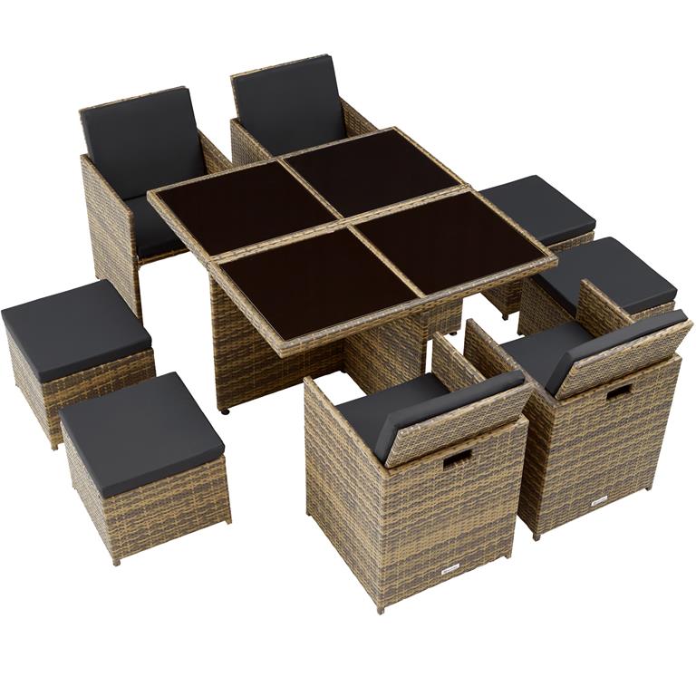 Salon de jardin cadre en aluminium housse de protection marron naturel