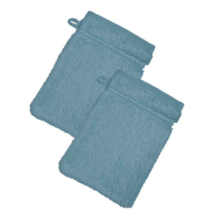 Lot de 2 gants de toilette 15x21 bleu tempête en coton