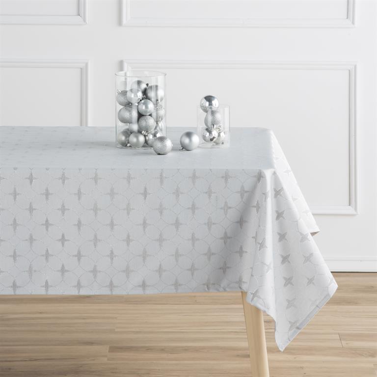 Nappe tissée jacquard argent avec traitement anti-taches 150x200 cm