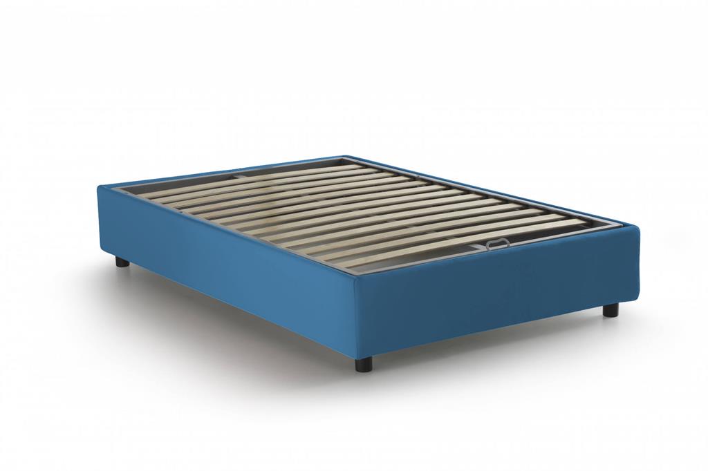 LIT DOUBLE - Lit coffre avec revêtement en tissu, 100% Made in Italy, Ouverture frontale, adapté pour matelas 140x200 cm, Bleu.  STRUCTURE - La structure du lit double français ...
