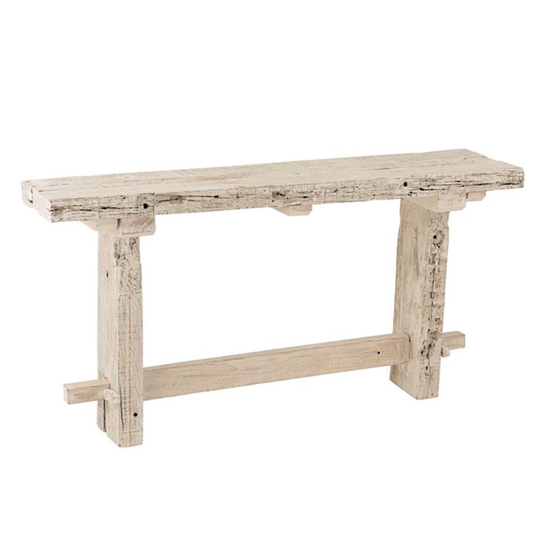 Console en bois brut recyclé blanc délavé L150cm x L35cm x H75cm