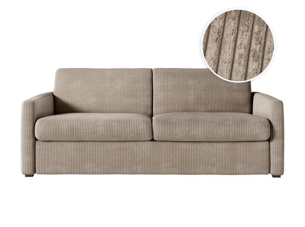 Canapé convertible 140x190cm matelas 13 cm en velours côtelé - Taupe