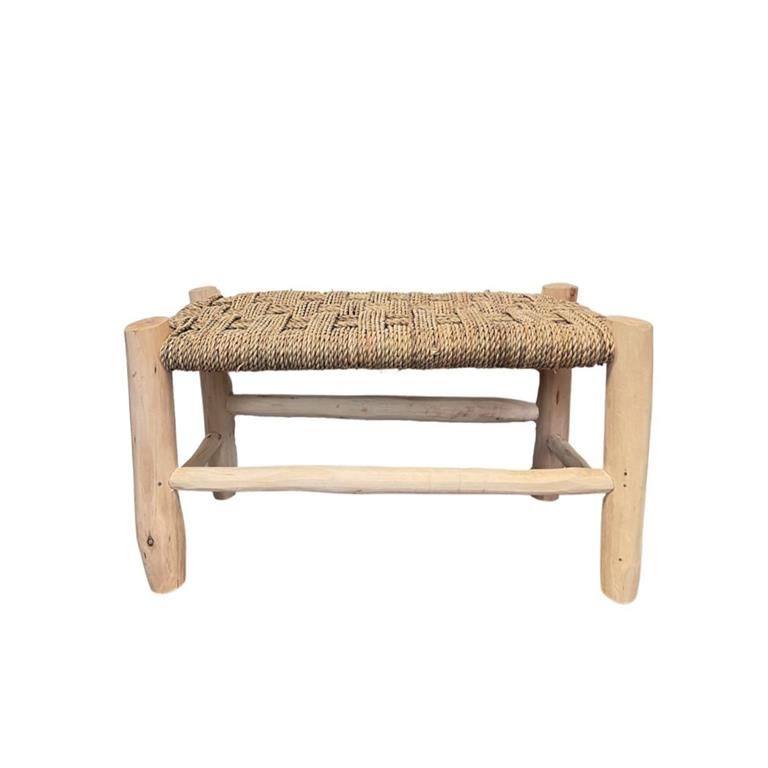 Banc marocain  tressage damier osier/bois naturel 60 cm