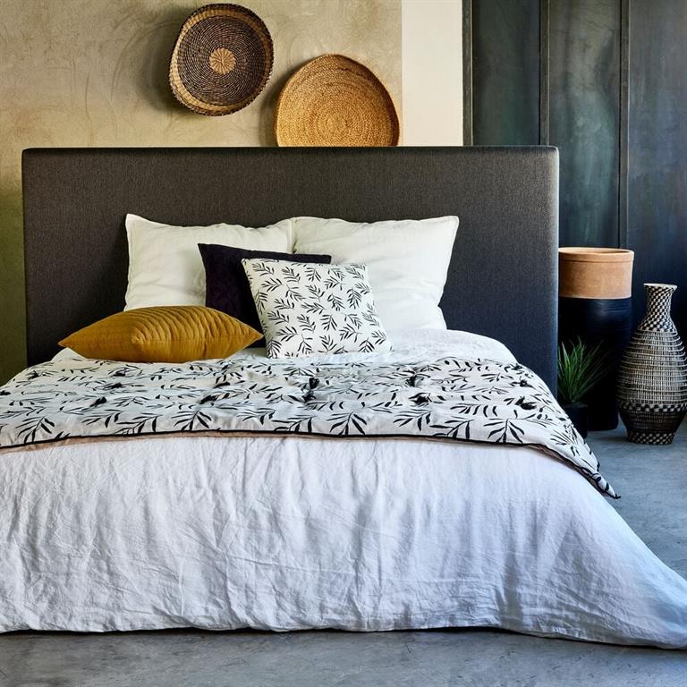 Édredon en lin et coton 100x180cm motif Aloyse - blanc et noirALOYSE