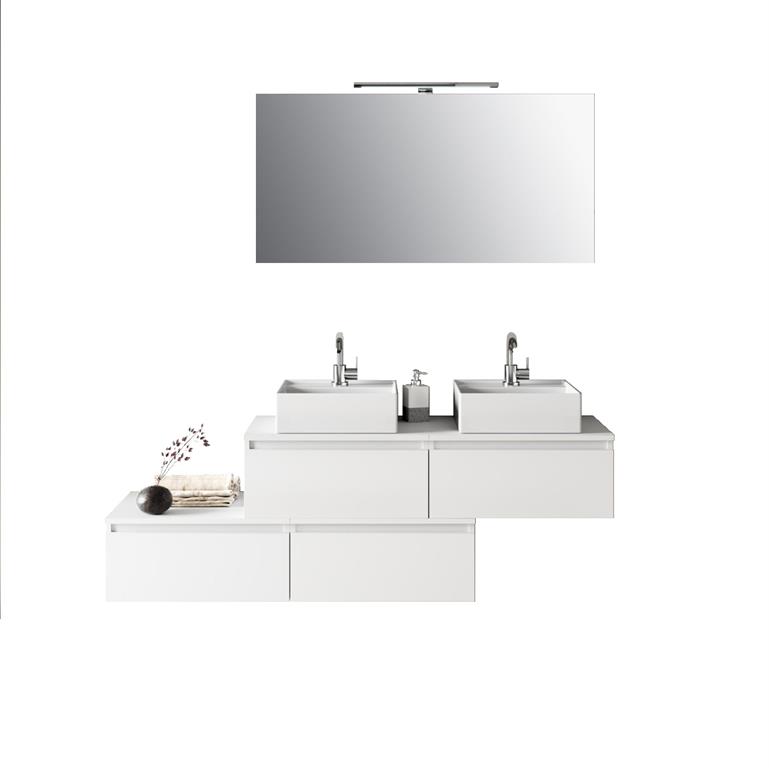 Meuble de salle de bain 8 pièces double vasque en mélamine blanche