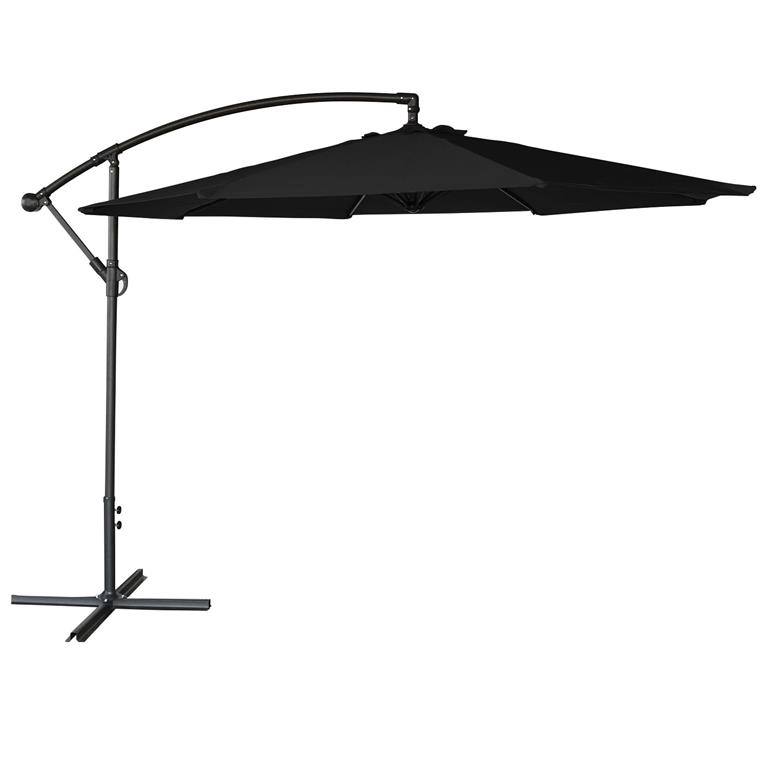 Parasol déporté rond 3m en acier et toile noire