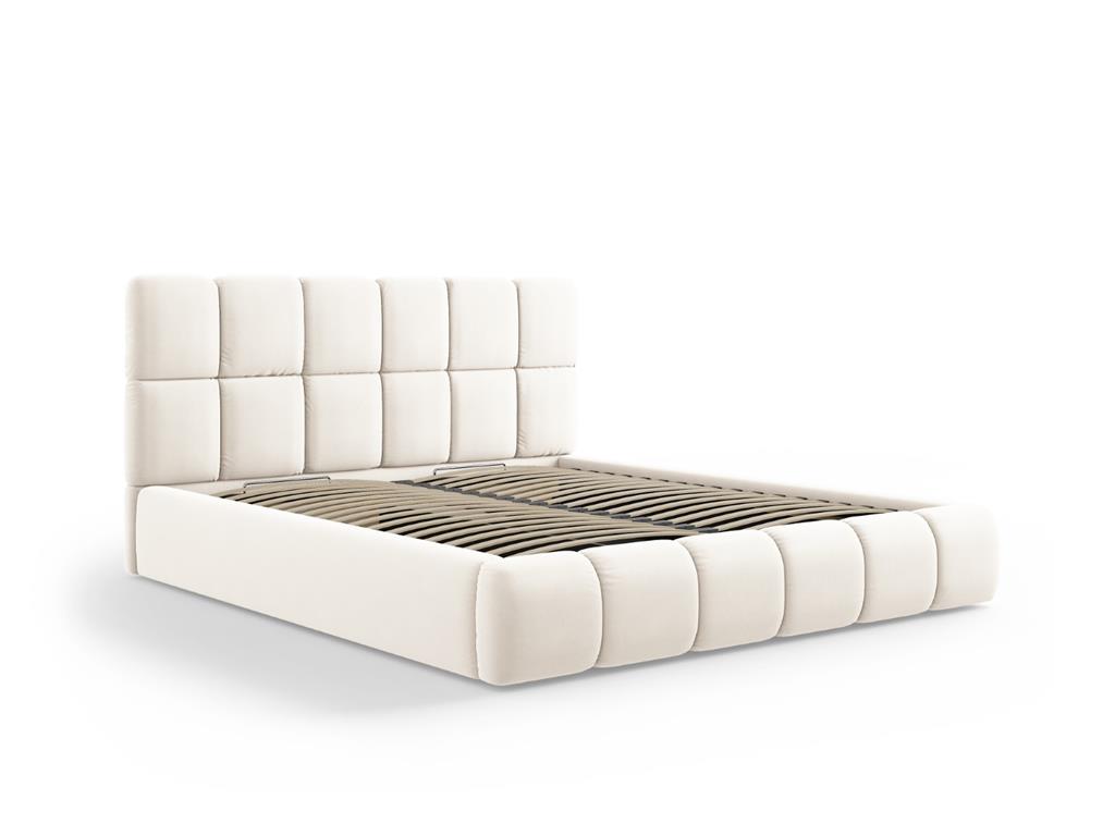 Lit coffre avec tête de lit 160x200cm en tissu velours beige clair