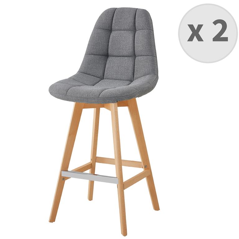 Tabouret de bar scandinave tissu Gris pied hêtre 