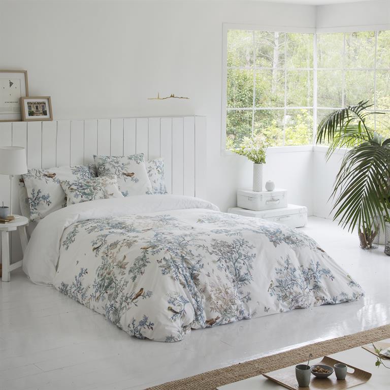 Housse de couette imprimé floral en percale Coton Bleu 220x220 cm