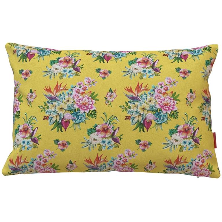 Housse de coussin extérieur motif fleuri jaune 40x60 cm
