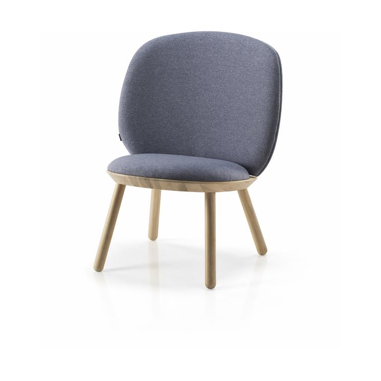 Fauteuil en frêne et tissu bleu Naïve - Emko