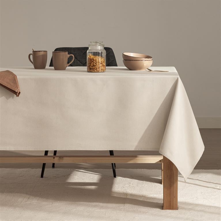 Nappe imprimée toucher tissu et traitement antitache Beige 140x240 cm