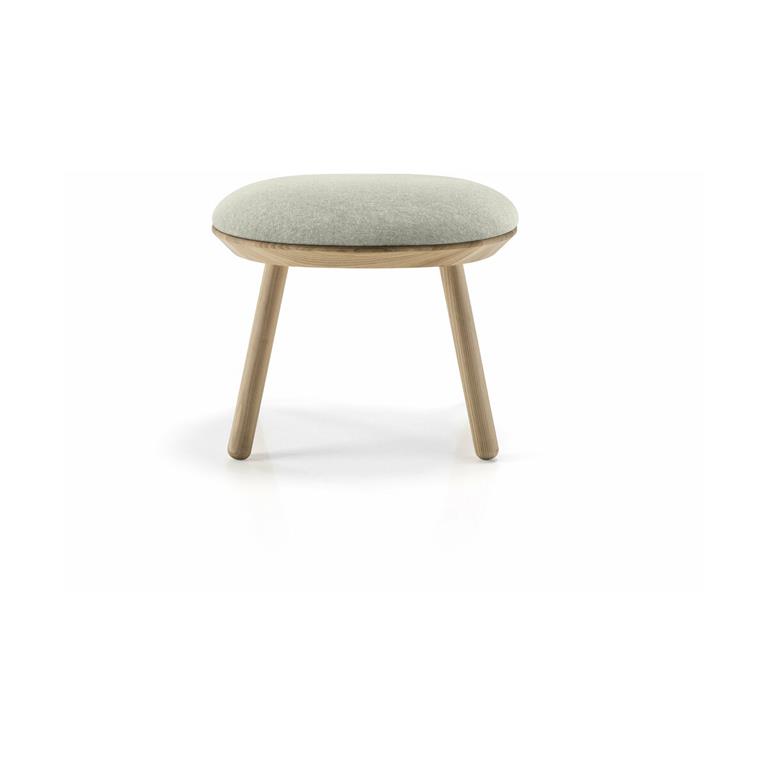 Tabouret en frêne et tissu beige gris Naïve - Emko