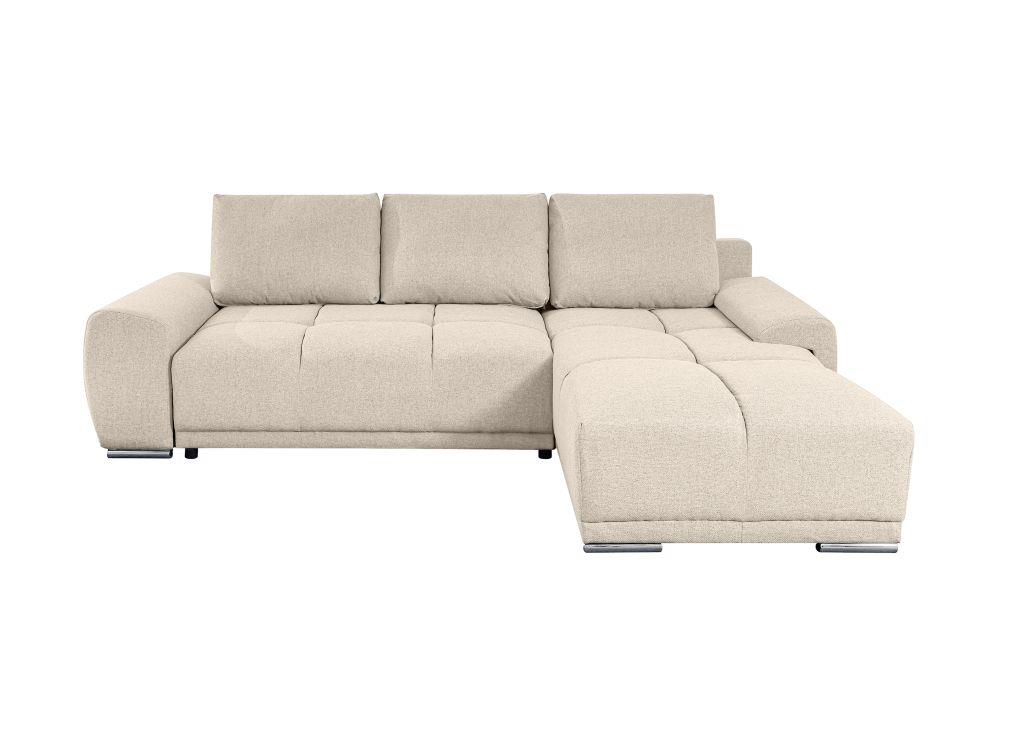 Canapé d'angle convertible avec coffre en tissu - Beige - Angle Droit