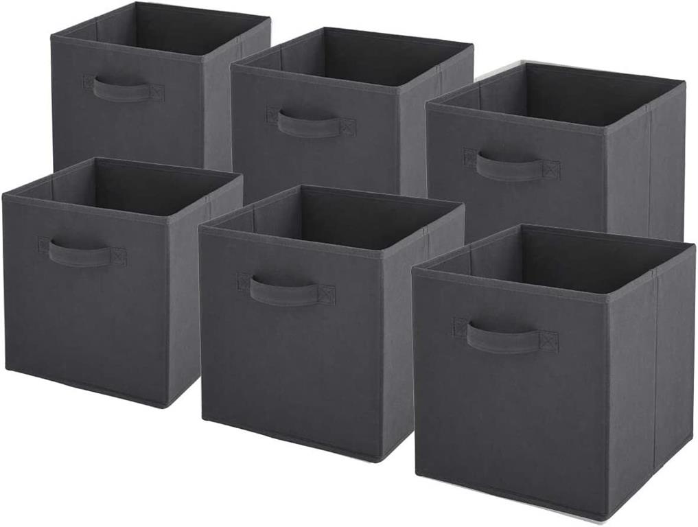 Lot de 6 paniers  pliables en tissu gris 27x27x27cm